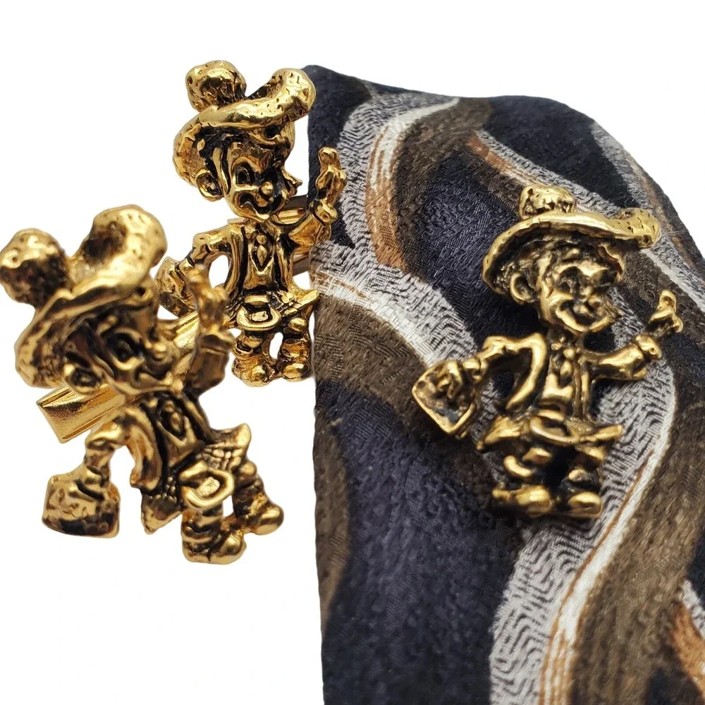 Figural Cufflinks Tie Tack Lapel Pin Set Gold Tone Scottish Leprechaun‎ Vintage